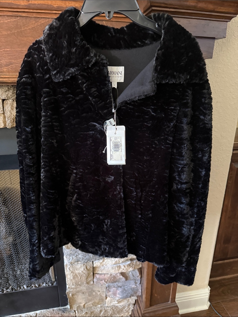 Armani Collezioni Plush Black Faux-Fur Jacket